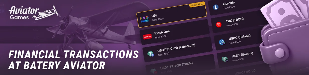 Payments for Aviator Batery Casino for residents of India